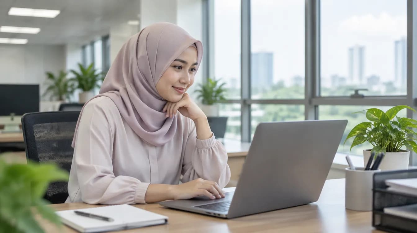 Penjawat awam menyemak permohonan pembiayaan di pejabat